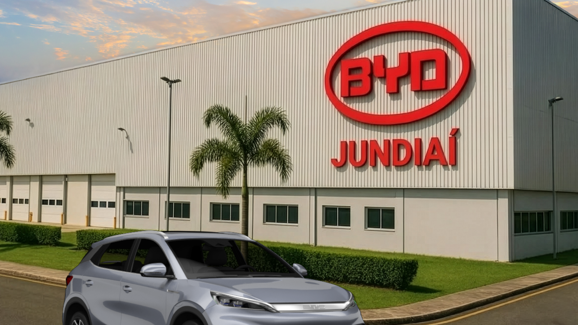 Projeção em IA de nova fábrica da BYD em Jundiaí